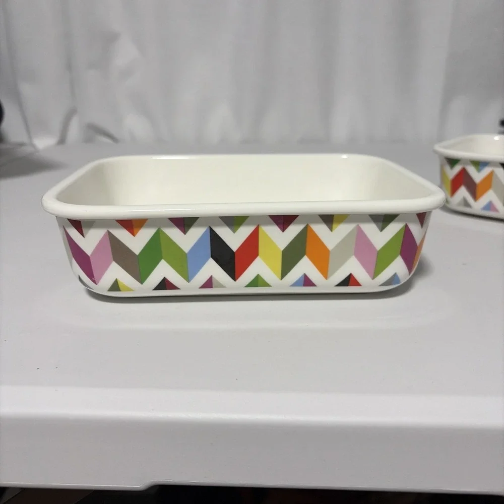 French Bull Rainbow Geometrical Ceramic Rectangular 3 Bowl Set